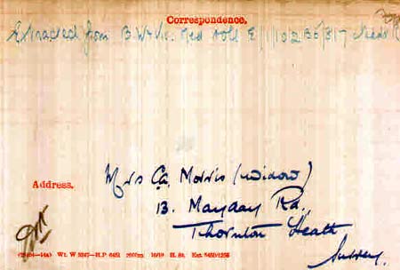 morris medal card back